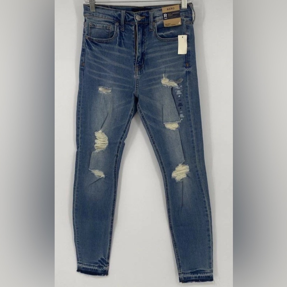 Women's Distressed Areo High Rise Cheeky JeggingSkinny Jeans - Classic Blue nwt
